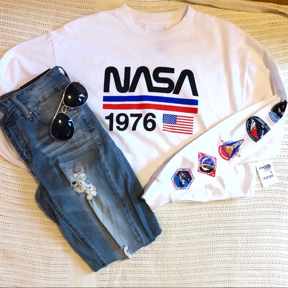 Charlotte Russe Tops - NASA Cropped Long Sleeved Top